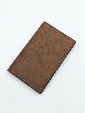 Vintage Amity Brown Cowhide Leather Card Case Wallet Bifold New Without Tags